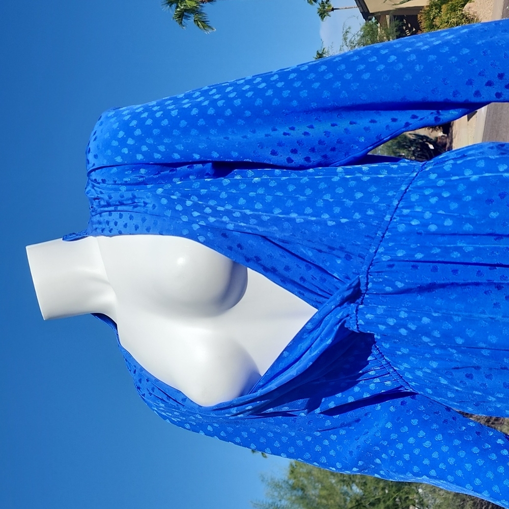 VINTAGE 1980s KOREA SAINT ROMEI Royal Blue Silk Dress 6 M Korean Fashion Wrap - Picture 2 of 16